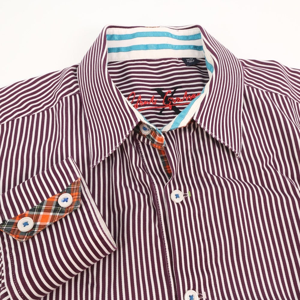 Robert Graham Men's Striped Button Down Shirt Long Sleeve Flip Cuff Medium‎